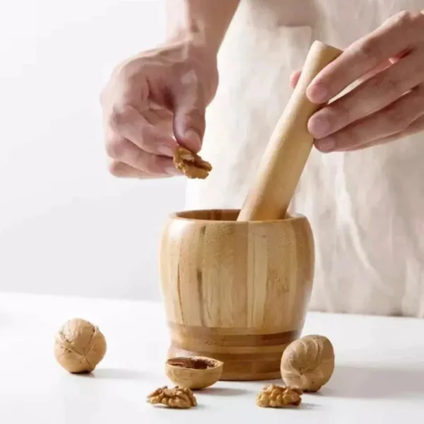 Mortero De Madera Para Moler Con Pilón Moledor Machacador Marrón