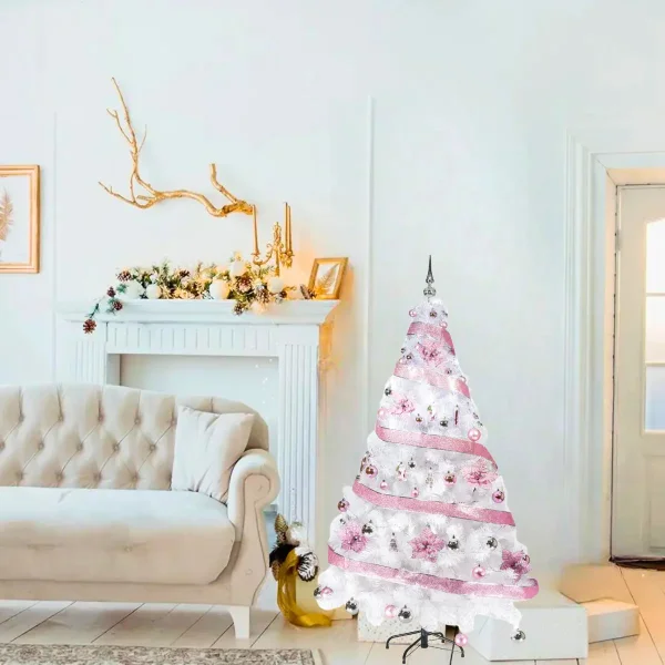 Arbol Navidad Blanco Tronador De Lujo 1.80mts + Kit Rosa Blanco