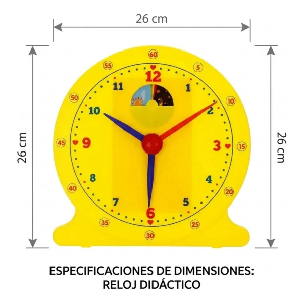 Reloj Didáctico Infantil Aprende Hora Día Noche Manecillas Amarillo