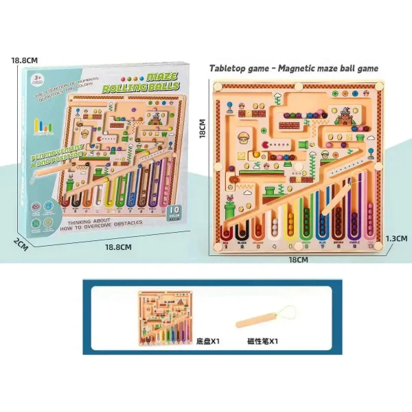 Juego Magnético Laberinto Bolitas Lápiz Colores Niños Beige