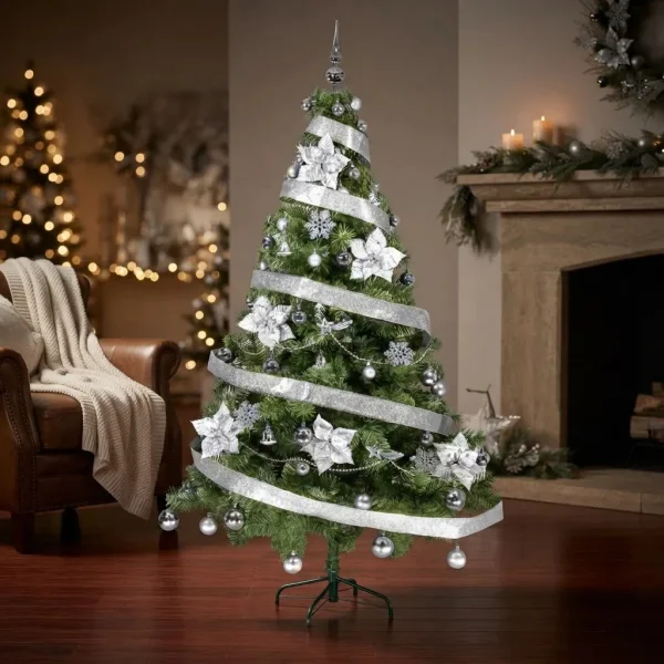 Arbolito Navidad Tronador Lujo 1,80mt + Kit 60 Plata Deco Verde