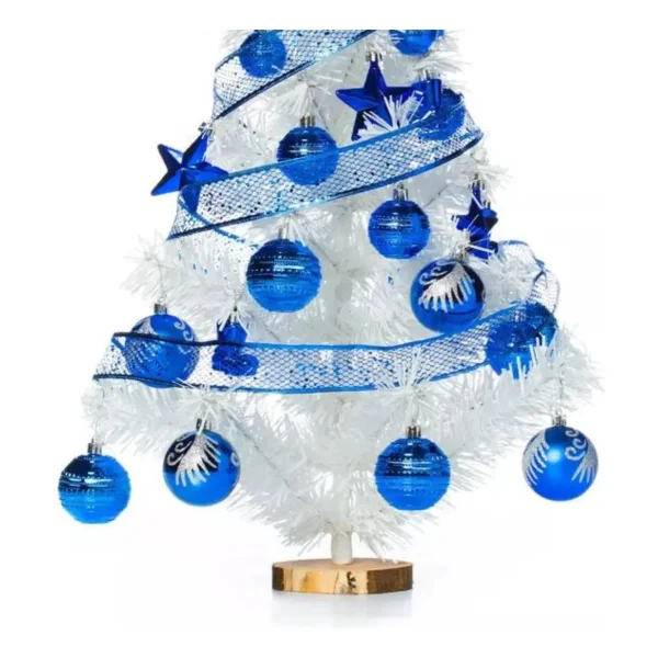 Arbolito De Navidad Blanco 80cm Con Adornos 30 Piezas Azul Blanco Y Azul