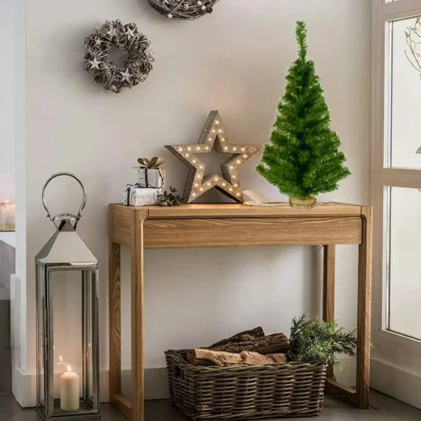 Arbolito De Navidad Mini 0,80mts Con Base De Tronco Natural Verde