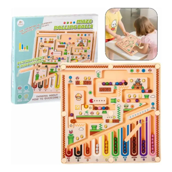 Juego Magnético Laberinto Bolitas Lápiz Colores Niños Beige