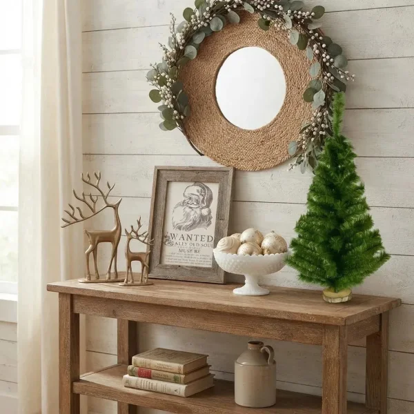 Arbolito De Navidad Mini 0,80mts Con Base De Tronco Natural Verde