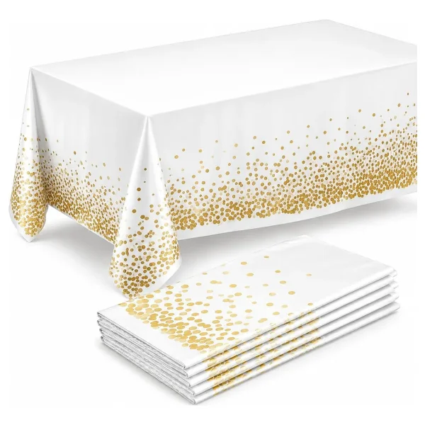 Mantel Metalizado Rectangular Cumpleaños Fiestas 137x183 Blanco Lunares