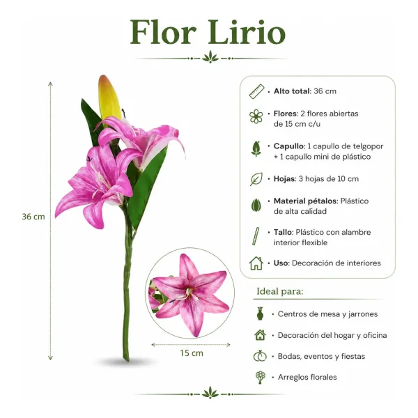 Ramo De Flores Lirios Artificiales Lilium Toque Real 36cm Amarillo