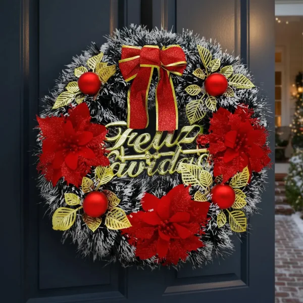 Corona Navidad Decoración Navideña Adorno Nevado Deco 40cm Color Rojo