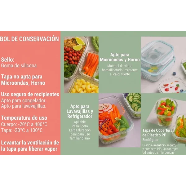 Set X3 Tuppers Recipientes Herméticos Vidrio Horno Freezer Transparente