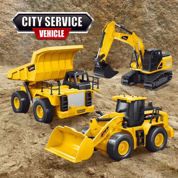 Excavadora Tractor Juguete A Control Remoto Luz Y Sonido Rc Amarillo