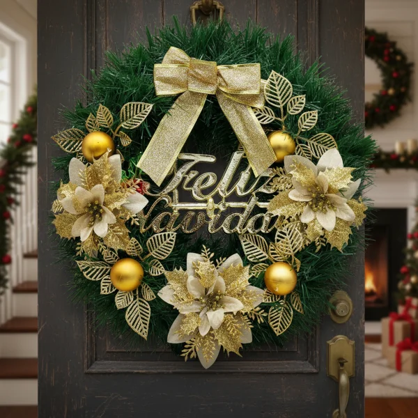 Corona Navidad 40 Cm Adorno Para Puerta Decoracion Navideña