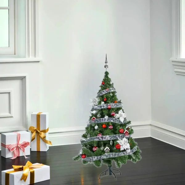 Arbol de Navidad Tronador Verde 1,50mts + Kit 40 Rojo Plata