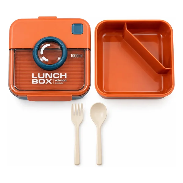Lunchera Vianda Tupper Infantil Hermética Cubiertos 1000ml Terracota