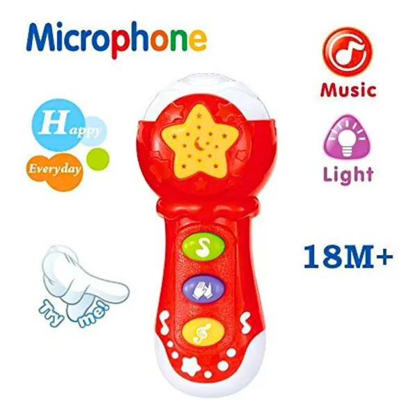 Sonajero Microfono Didactico Con Sonidos Para Bebe Rojo