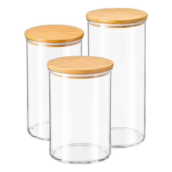Frasco Contenedor Hermético Acrílico Con Tapa Bambú 1250ml Transparente
