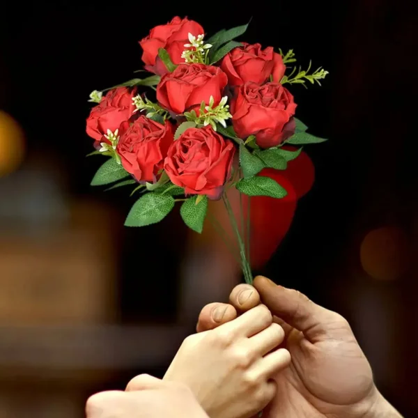 Flores Artificiales Ramo Rosas Rojas Grande 40cm Pack X3 Rojo