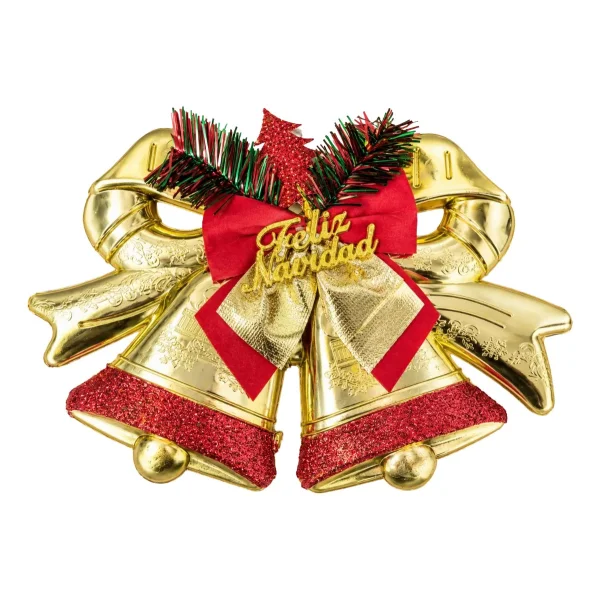 Campanas Rojas Navideña Decorativa Arbolito Puerta 26x20cm Oro