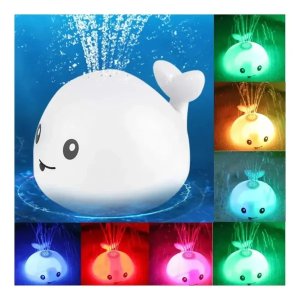 Juguete Baño Bebe Ballena Lanza Agua Luces Led Bañera Tina Blanco
