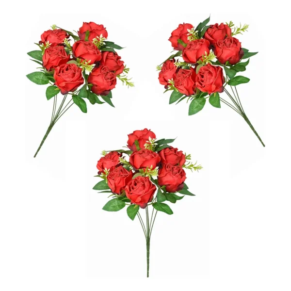 Flores Artificiales Ramo Rosas Rojas Grande 40cm Pack X3 Rojo