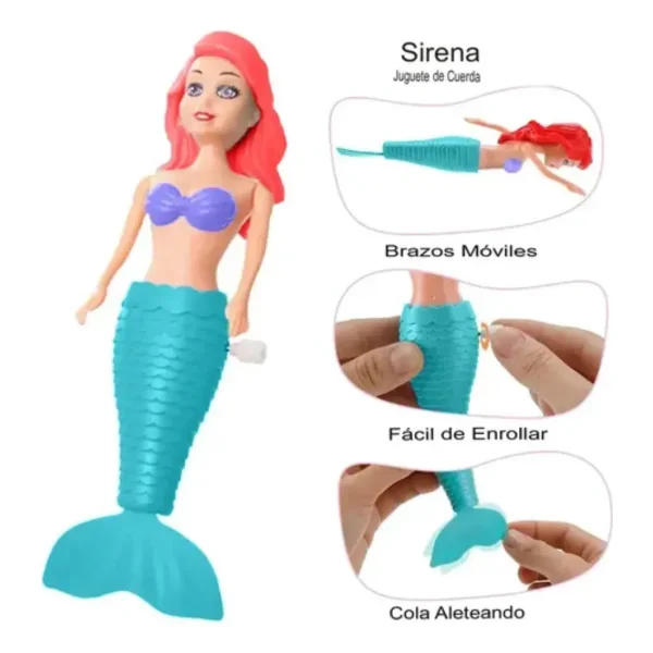 Juguete Para Baño Muñeca Sirena A Cuerda Pileta Tina Mermaid Rosa
