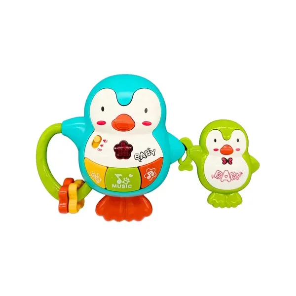 Sonajero Musical Bebe Pinguino Celeste Con Luces Y Sonidos