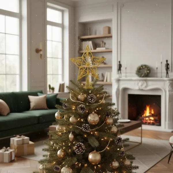 Puntal Estrella Adorno Para Árbol De Navidad 25cm Dorado Oscuro Puntal Estrella