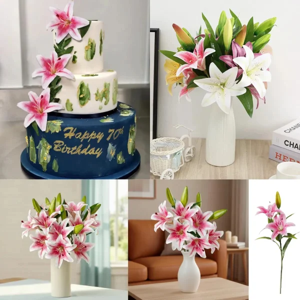 Ramo De Flores Lirios Artificiales Lilium Toque Real 36cm Blanco