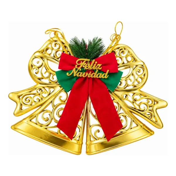 Campanas Caladas Deco Navidad Adorno Arbolito Puerta 28x20cm Dorado