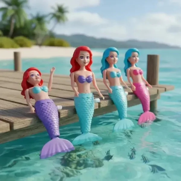 Juguete Para Agua Muñeca Sirena A Cuerda Pileta Tina Mermaid Turquesa