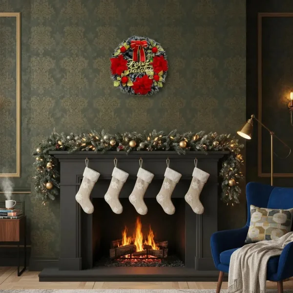 Corona Navidad Decoración Navideña Adorno Nevado Deco 40cm Oro