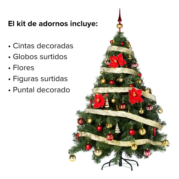 Arbol de Navidad Montañes Deluxe 1.50mts Con Adornos Kit X50