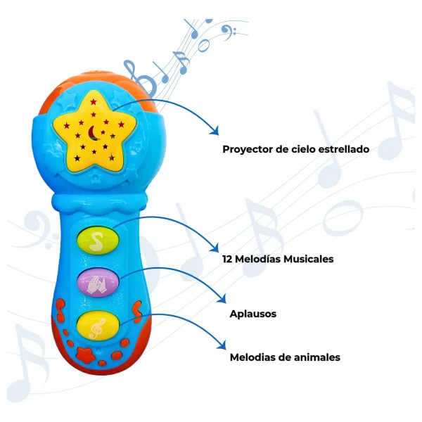 Sonajero Microfono Didactico Con Sonidos Para Bebe Rojo