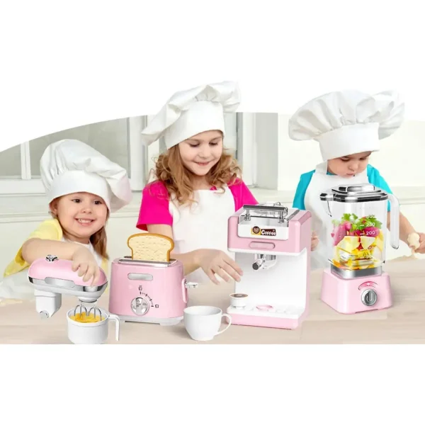 Juego De Cocina Electrodomésticos X3 Piezas Con Luz Y Sonido Rosa