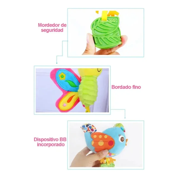 Sonajero Peluche Sensorial Colgante Bebé Cascabel Y Mordedor Multicolor