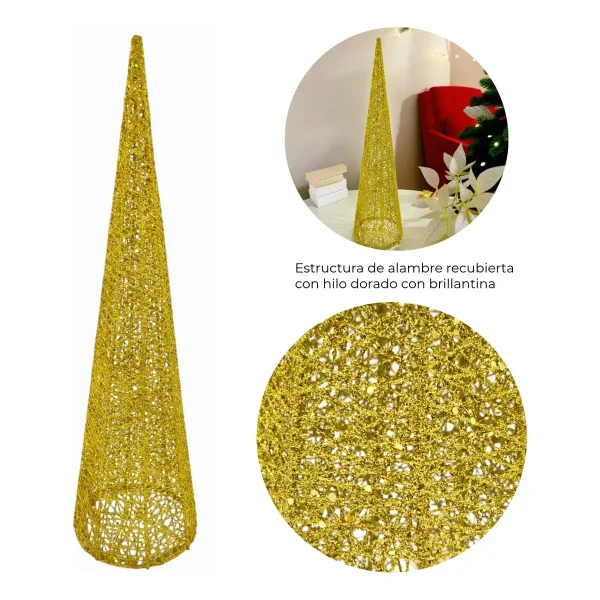 Pino Alambre Cono Navideño Decoración Adorno Navidad 60cm Oro