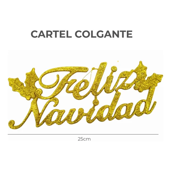 Adorno Colgante Cartel Feliz Navidad Decoracion Dorado Cartel Feliz Navidad