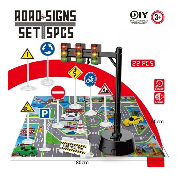 Set Señales Viales Educativo Autos Semáforo Luz Sonido Mapa Multicolor