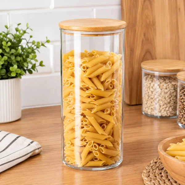 Frasco Contenedor Acrílico Con Tapa Hermético Bambú 1600ml Transparente