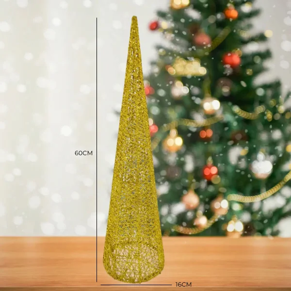 Pino Alambre Cono Navideño Decoración Adorno Navidad 60cm Oro