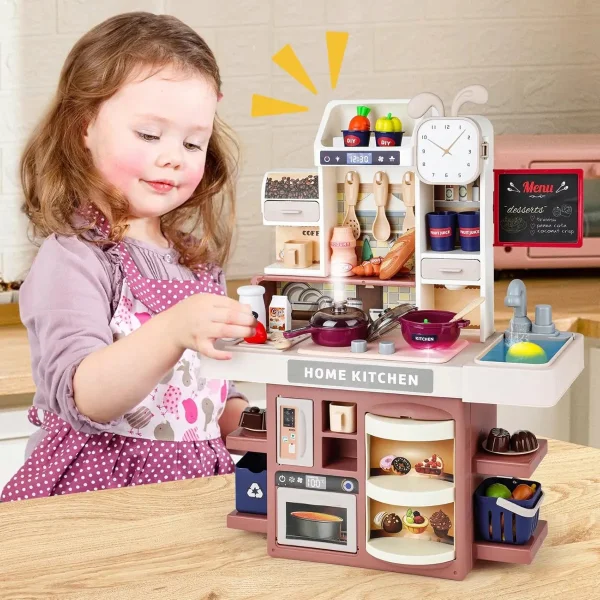 Cocinita Juguete Infantil Con Vapor Agua Luz Mas Accesorios Rosa Nude