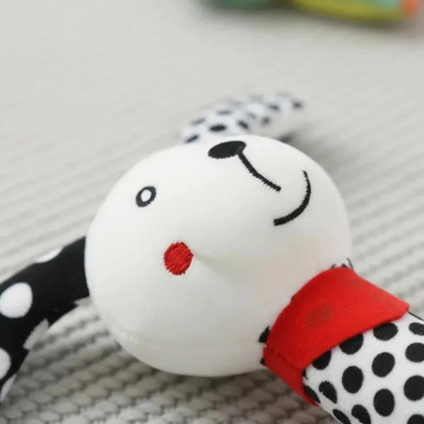 Sonajero Peluche Perrito Para Bebé Con Chifle Blanco Y Negro Blanco Y Negro