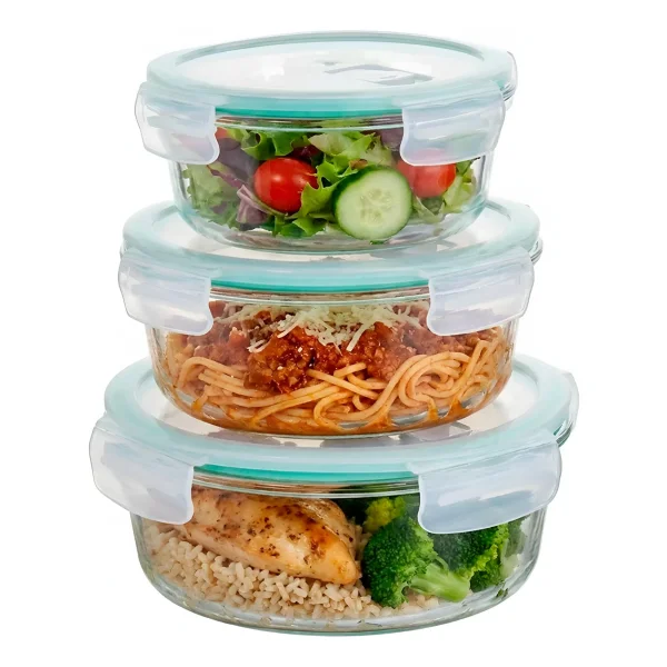 Set X3 Tuppers Contenedores Hermeticos Vidrio Horno Freezer Transparente