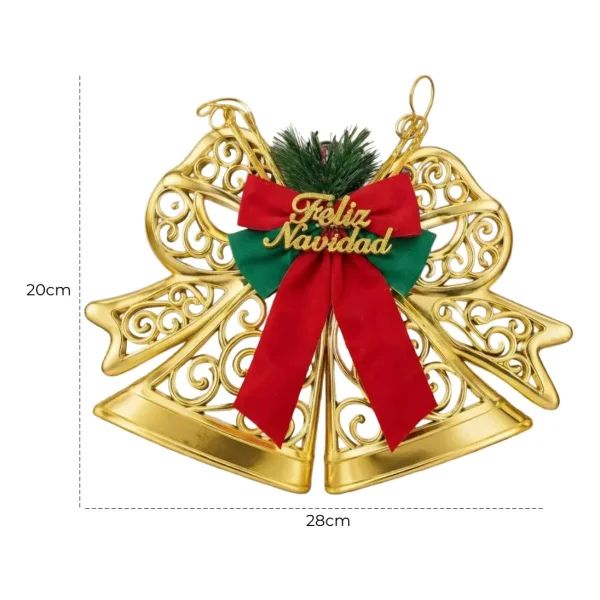 Campanas Caladas Deco Navidad Adorno Arbolito Puerta 28x20cm Dorado
