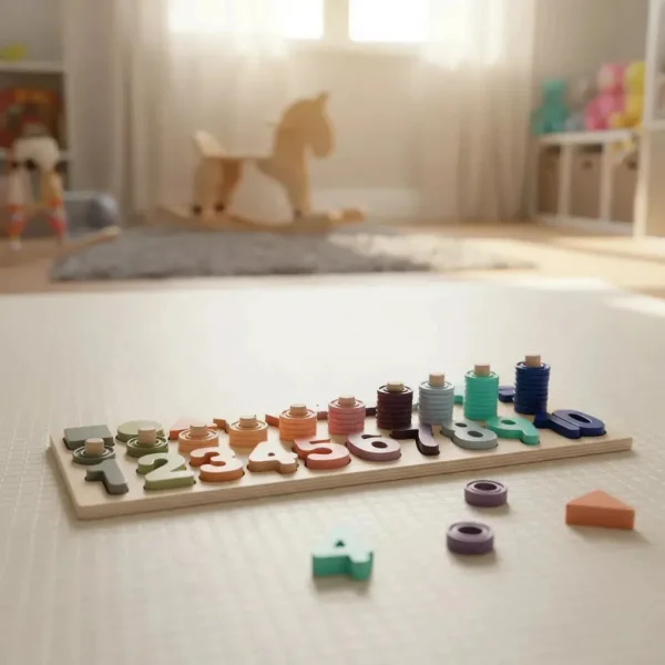 Tablero Madera Montessori 3 En 1 Números Formas Sensorial Multicolor