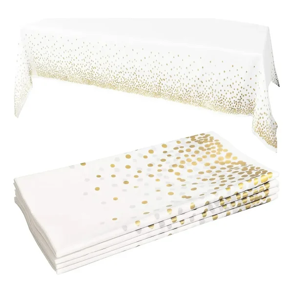 Mantel Metalizado Rectangular Pack 2 Deco Cumpleaños Fiestas Blanco Lunares