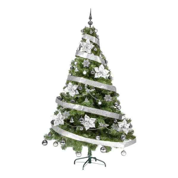 Arbolito Navidad Tronador Lujo 1,80mt + Kit 60 Plata Deco Verde