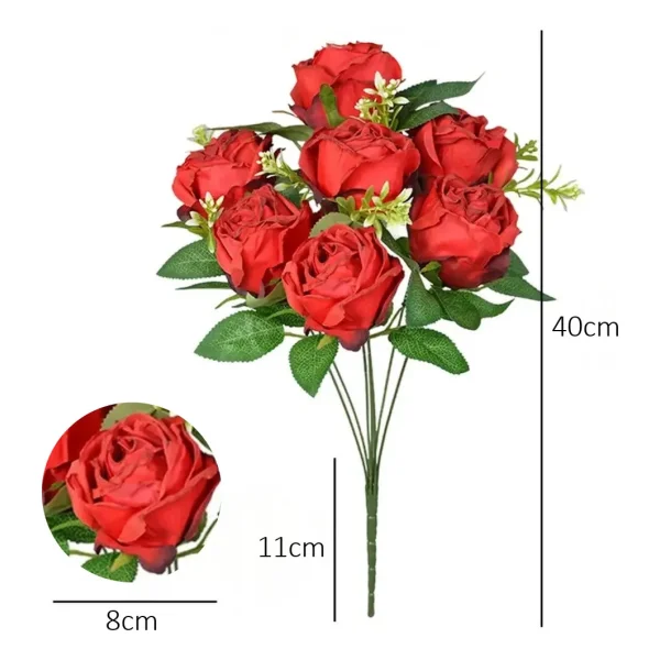 Flores Artificiales Ramo Rosas Rojas Grande 40cm Pack X3 Rojo