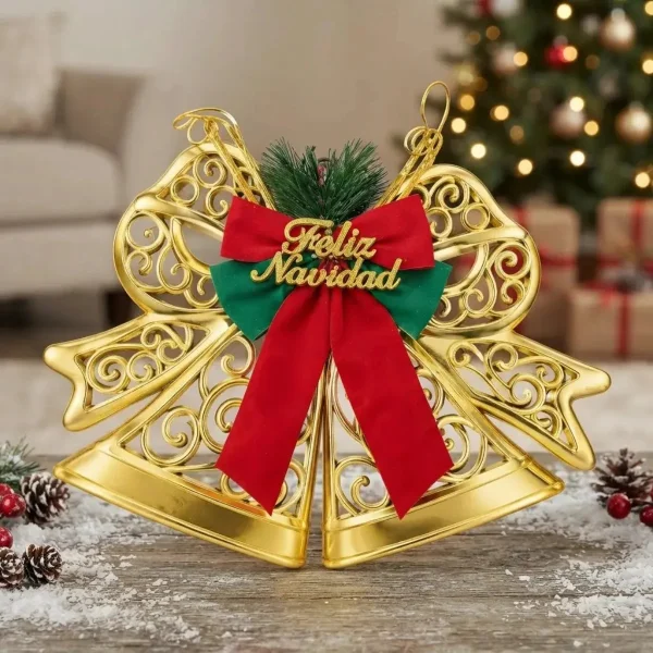 Campanas Caladas Deco Navidad Adorno Arbolito Puerta 28x20cm Dorado