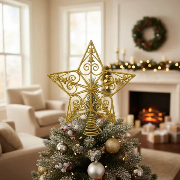 Puntal Estrella Adorno Para Árbol De Navidad 25cm Dorado Oscuro Puntal Estrella