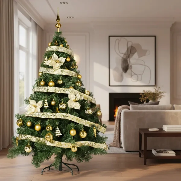 Arbol de Navidad Montañes Deluxe 2,10mts Con Adornos Oro